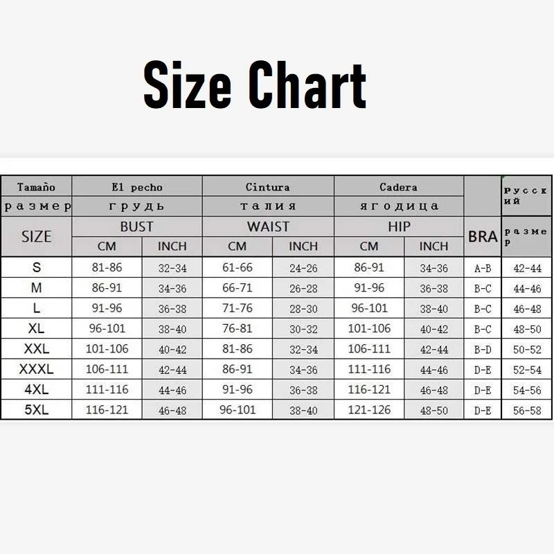 Size chart for clothing measurements in centimeters and inches 