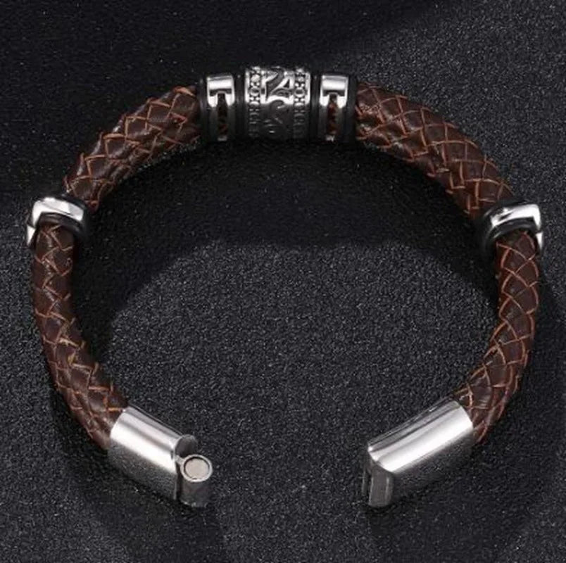 Double Layer Punk Brown Braided Leather Bracelet for Men Metal Magnetic Clasp Business Bracelet Man Jewelry Gift