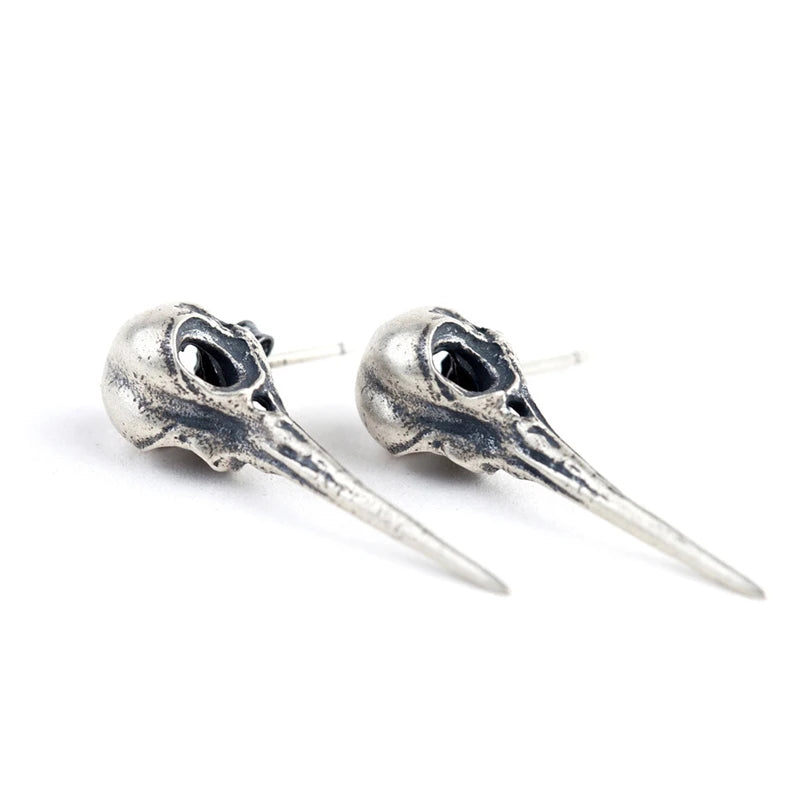 MKENDN Retro 925 Sterling Silver Hummingbird Bones Stud Earrings Punk Earrings Vintage Gothic Jewelry Gifts For Men Women