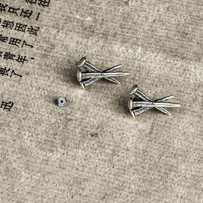 MKENDN 925 Sterling Silver Punk Vintage Nail Earrings Personality Alternative Halloween Ear Jewelry Accessories Gothic Style