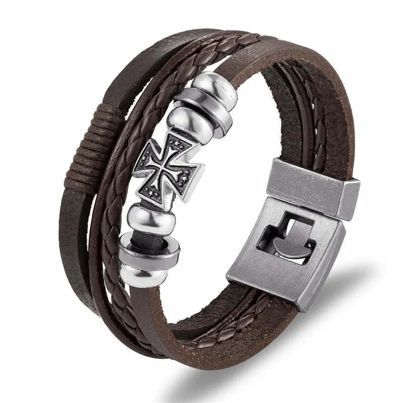 Genuine Leather Multilayer Anchor Bracelet for Men