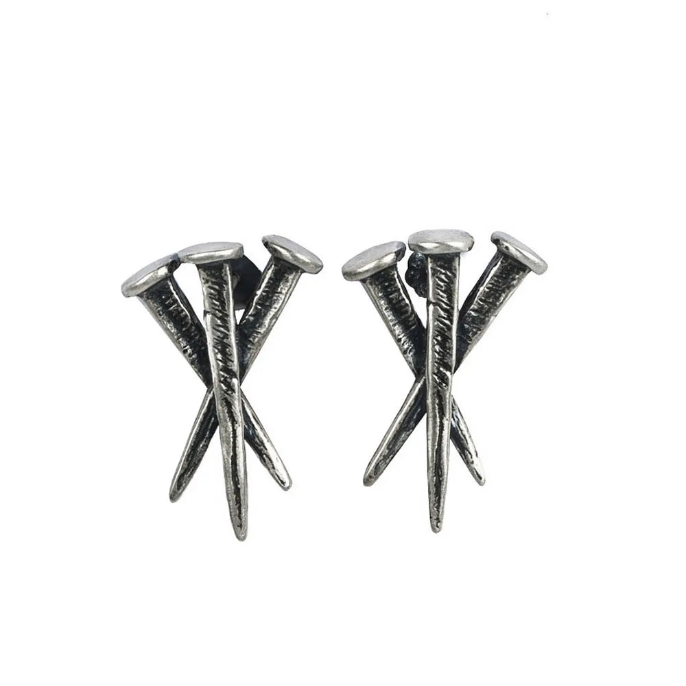 MKENDN 925 Sterling Silver Punk Vintage Nail Earrings Personality Alternative Halloween Ear Jewelry Accessories Gothic Style