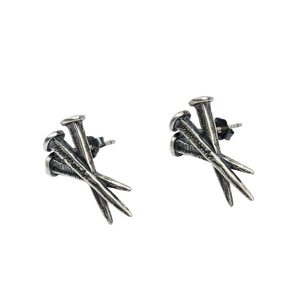 MKENDN 925 Sterling Silver Punk Vintage Nail Earrings Personality Alternative Halloween Ear Jewelry Accessories Gothic Style