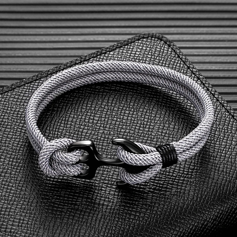 Men Stylish Anchor Bracelets with Double-Strand Rope and Steel Buckle