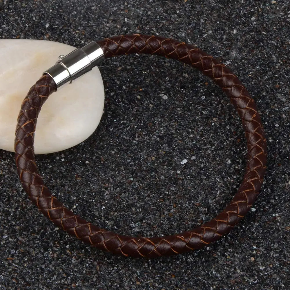 New Genuine Leather Braided Bracelet for Men - Handmade, Brown & Black