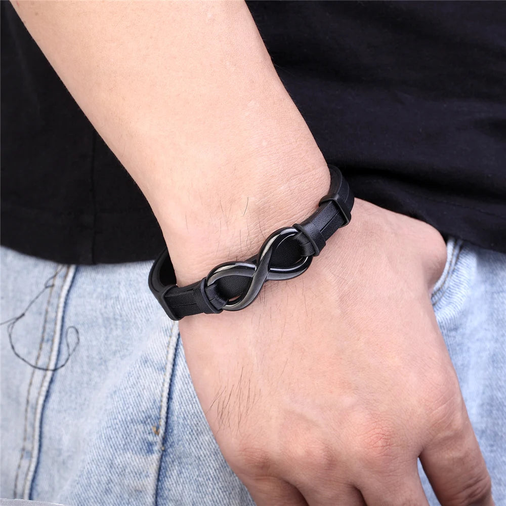 8 Words Charm Leather Bracelet for Men | Hiphop Fashion Stainless Steel Multi-layer Bangle