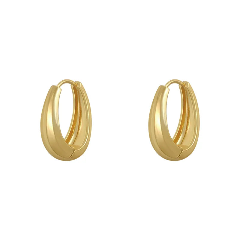 Classic Copper Alloy Smooth Metal Hoop Earrings For Woman Fashion Korean Jewelry Temperament Girl&#39;s Daily Wear Earrings