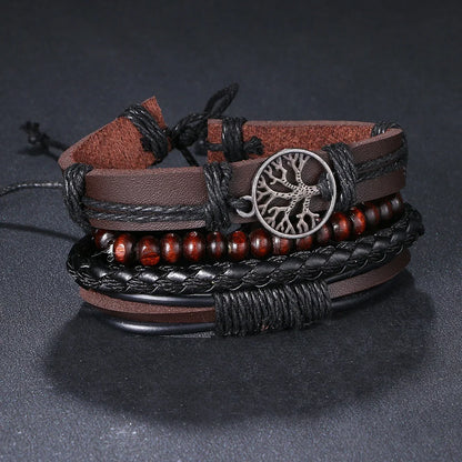 IFMIA 3/4Pcs Set Braided Wrap Leather Bracelets for Men – Vintage Life Tree & Rudder Charm