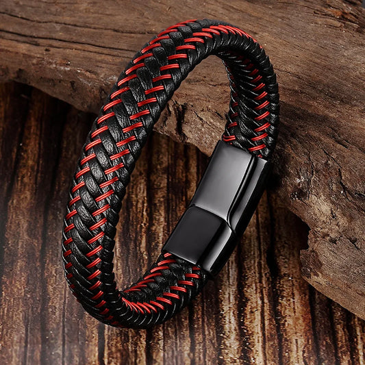 Leather Rope Bracelet Stainless Steel Braided Leather Jewelry for Men