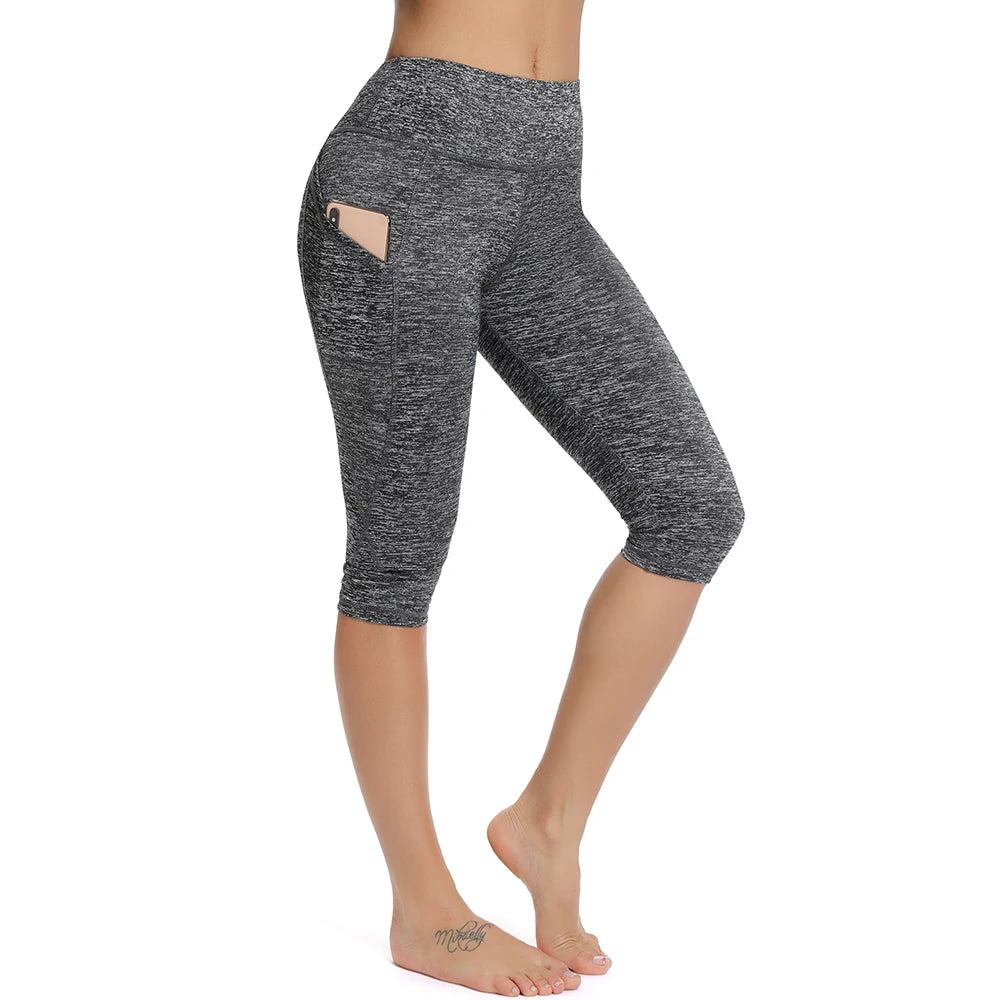 Women’s High-Waist Capri Leggings with Side Pockets