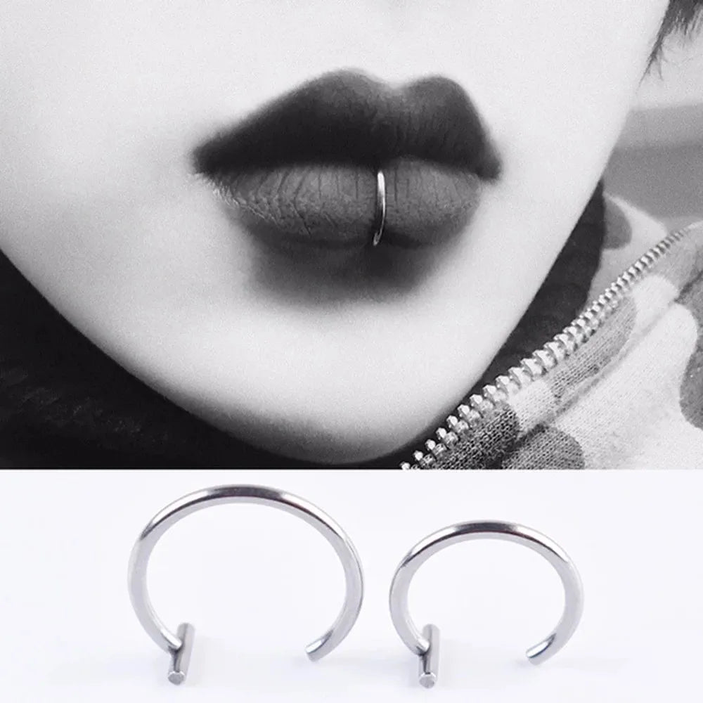 Punk 8/10mm Titanium Steel Lip Rings Cuff Clip on Fake Labret Piercing Ear Nose Hoops Unisex Women Septum Body Jewelry