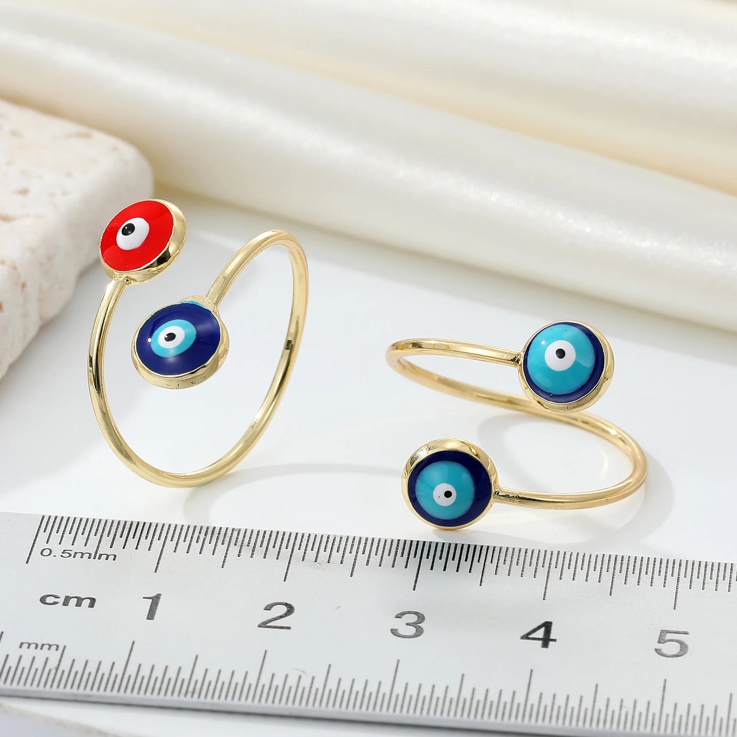 1PC Trend Retro Oil Dripping Color Turkish Demon Eye Ring Two Eye Opening Adjustable Ring Fashion Banquet Party Jewelry