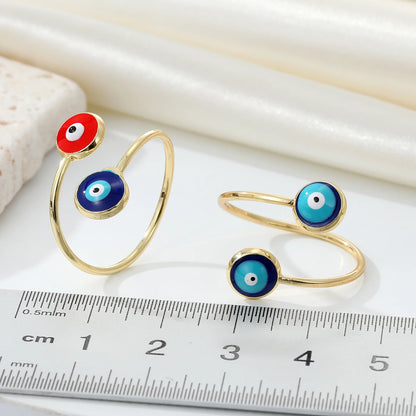 1PC Trend Retro Oil Dripping Color Turkish Demon Eye Ring Two Eye Opening Adjustable Ring Fashion Banquet Party Jewelry