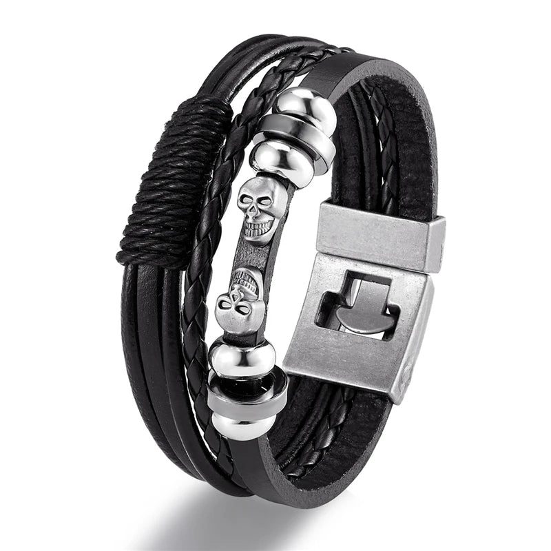 Genuine Leather Multilayer Anchor Bracelet for Men