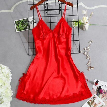 Satin Nightgown Sexy Sleepwear Lace Summer Nightdress for Women