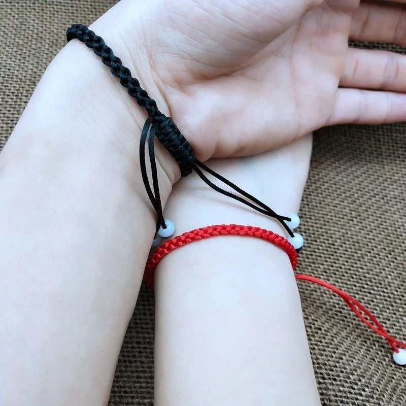 Handmade Black Red Rope Knot Bracelet for Men & Women