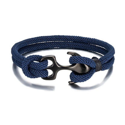 Men Stylish Anchor Bracelets with Double-Strand Rope and Steel Buckle