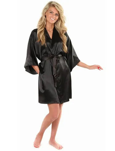 Women's Faux Silk Robe Bath Gown Hot Solid Color Sleepwear