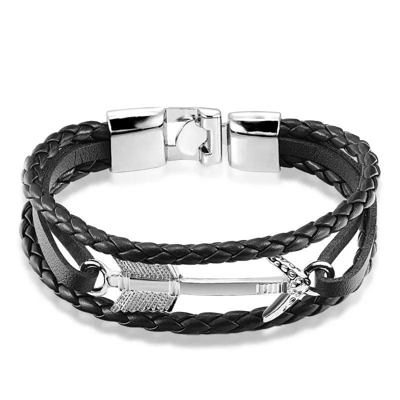 Men's Anchor Bracelet with Casual Feather Leather Charm