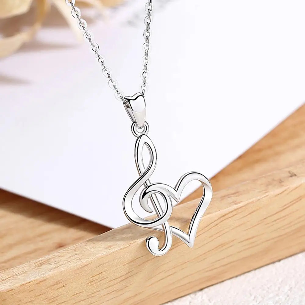 EUDORA 925 Sterling Silver Heartbeat Musical Note Pendant Necklace for Women - Fine Jewelry with Gift Box