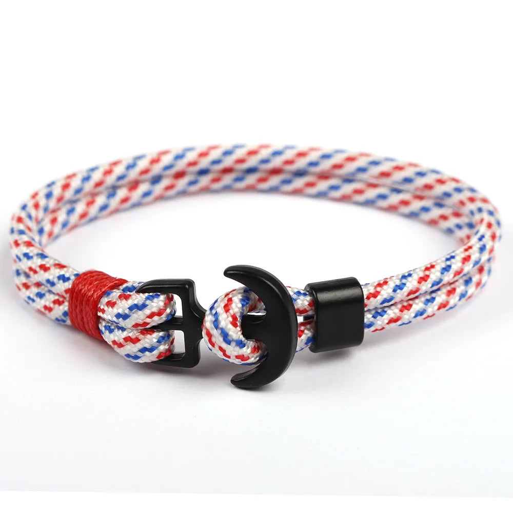 Fashion Black/Steel Anchor Bracelet for Men with Handmade Rope Design