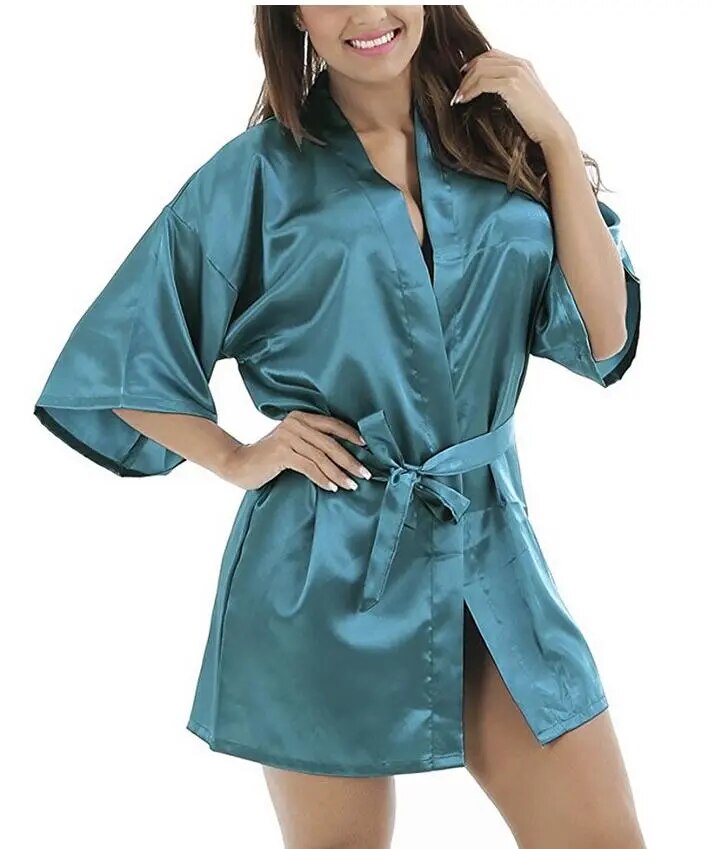 Women's Faux Silk Robe Bath Gown Hot Solid Color Sleepwear