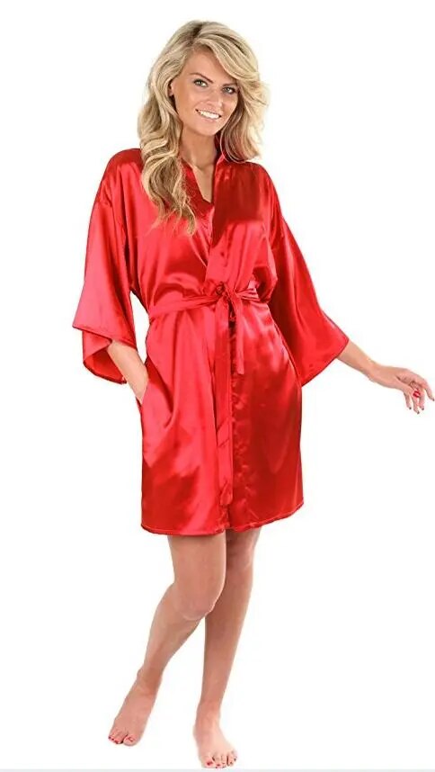 Women's Faux Silk Robe Bath Gown Hot Solid Color Sleepwear