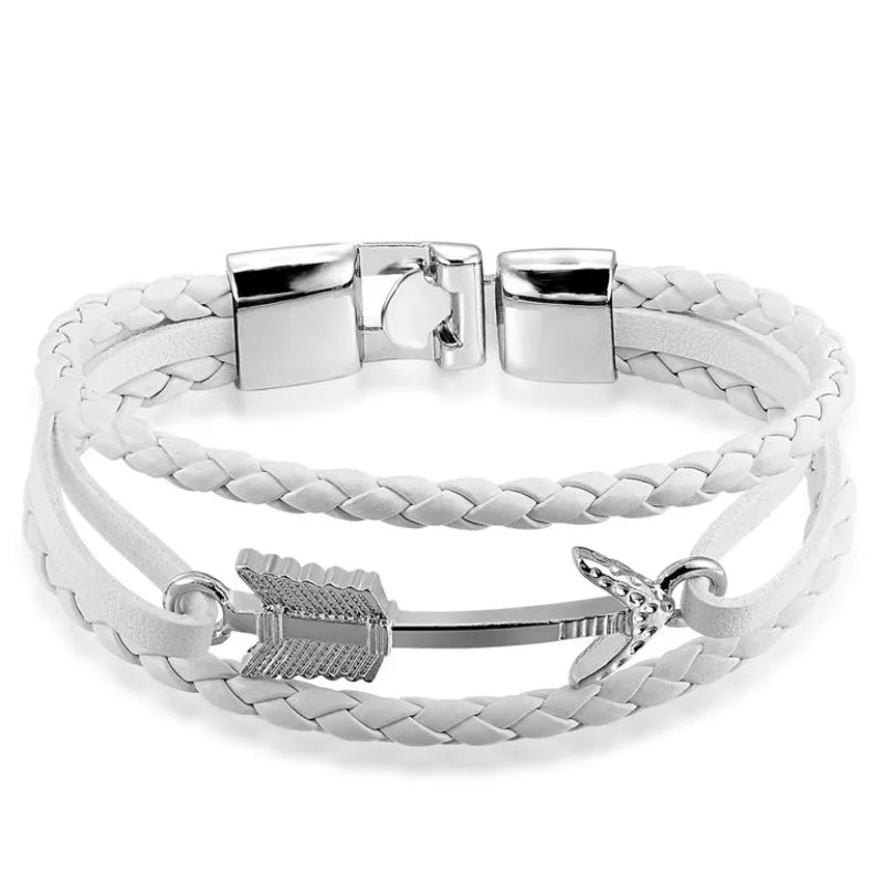 Men's Anchor Bracelet with Casual Feather Leather Charm