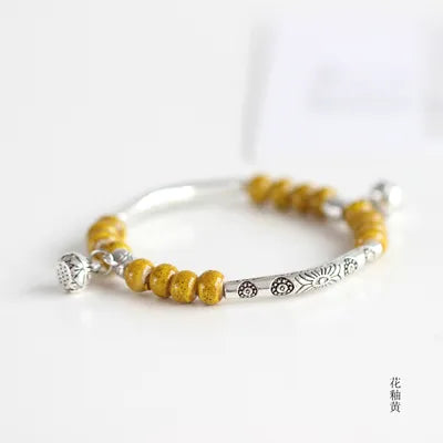 Handmade Ceramic Strand Bracelet Retro Geometric Rope Jewelry for women