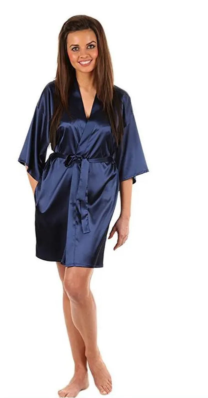 Women's Faux Silk Robe Bath Gown Hot Solid Color Sleepwear