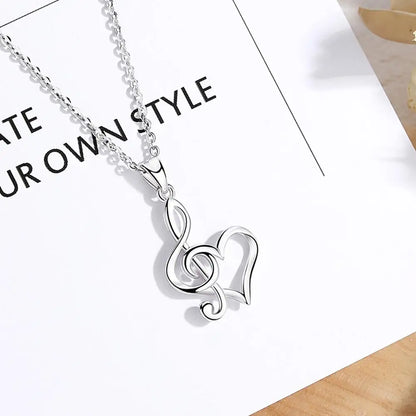 EUDORA 925 Sterling Silver Heartbeat Musical Note Pendant Necklace for Women - Fine Jewelry with Gift Box