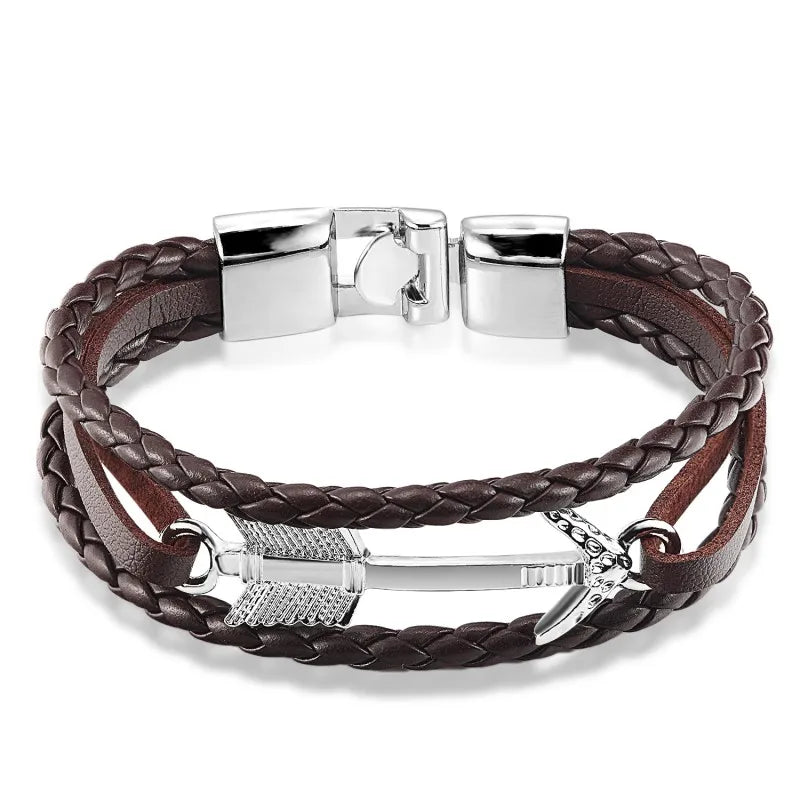 Men's Anchor Bracelet with Casual Feather Leather Charm