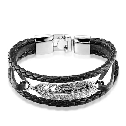 Men's Anchor Bracelet with Casual Feather Leather Charm