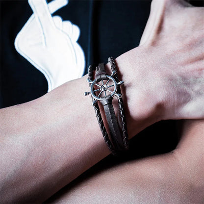 Vintage Braided Black Leather Charm Bracelets Men Couple hope Rudder Wrap Wristbands for Women femme homme Fashion Jewelry Gifts