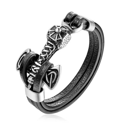 Stainless Steel Charm Genuine Leather Anchor Bracelet for Men