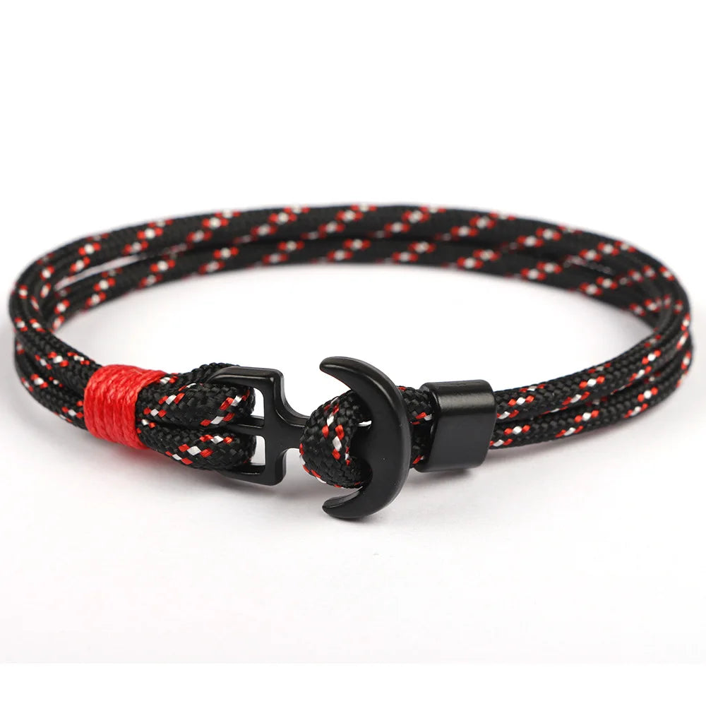 Anchor bracelet for men with a handmade rope design, featuring an easy-hook clasp.