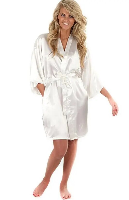 Women's Faux Silk Robe Bath Gown Hot Solid Color Sleepwear