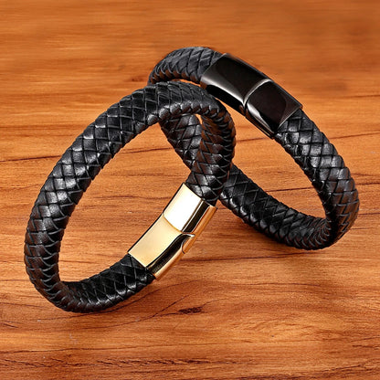 TYO Classic Brown Woven Leather Bracelet with Magnetic Clasp