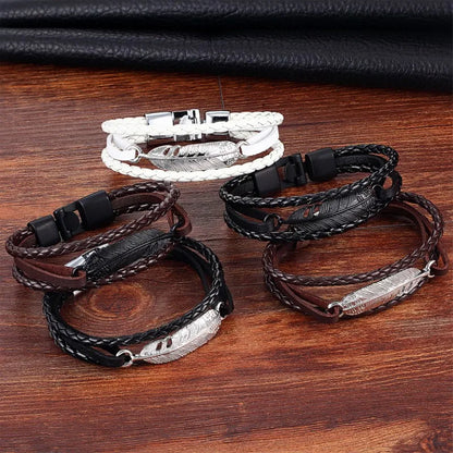 Men's Anchor Bracelet with Casual Feather Leather Charm