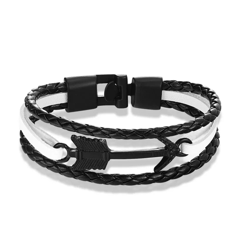 Men's Anchor Bracelet with Casual Feather Leather Charm