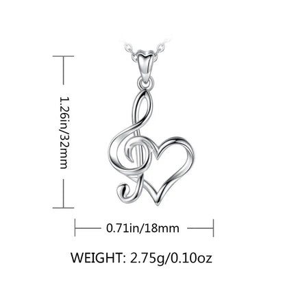 EUDORA 925 Sterling Silver Heartbeat Musical Note Pendant Necklace for Women - Fine Jewelry with Gift Box