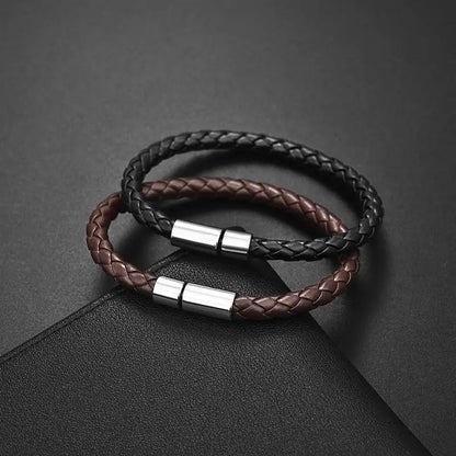 Classic Single Layer Leather Bracelet - Simple Braided Black & Brown Unisex Jewelry