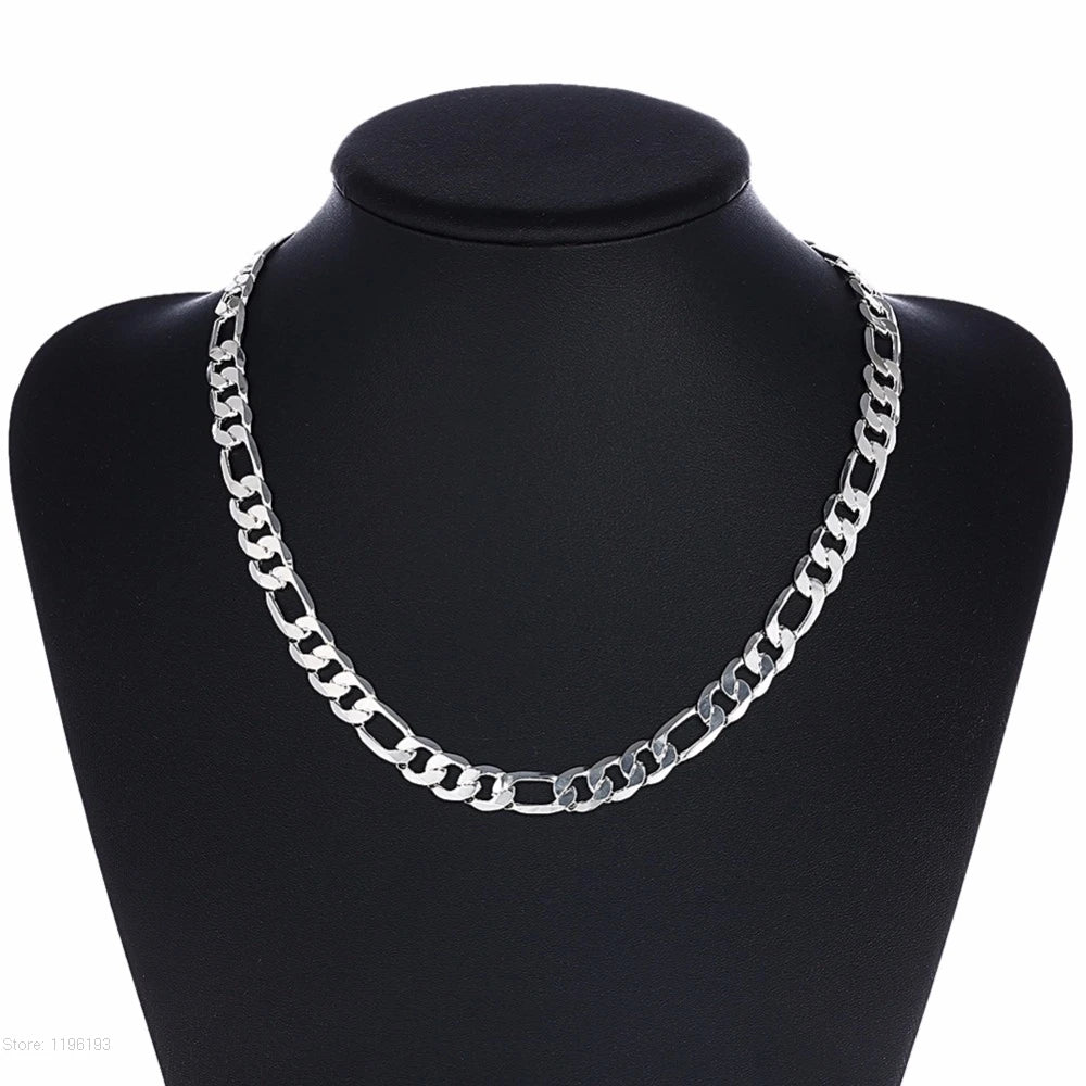 High Quality 10MM 20'' 24'' 50cm 60cm Men Necklace 925 Silver Figaro Chain Necklaces For Male Jewelry Party Gift