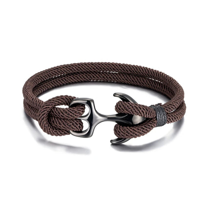 Men Stylish Anchor Bracelets with Double-Strand Rope and Steel Buckle