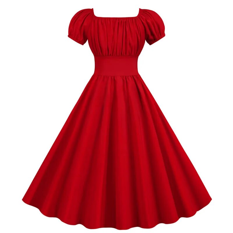 Women Vintage Dress Elegant Party  Casual Office Midi Dress