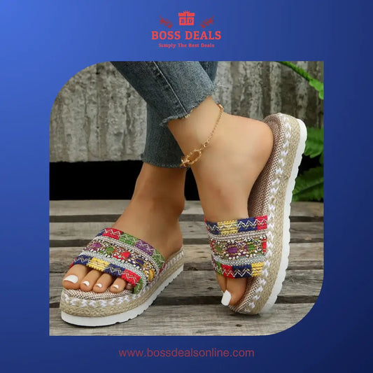 Beach Casual Heeled Sandals Bohemian Handmade Summer Shoes for Women - BossDeals Online