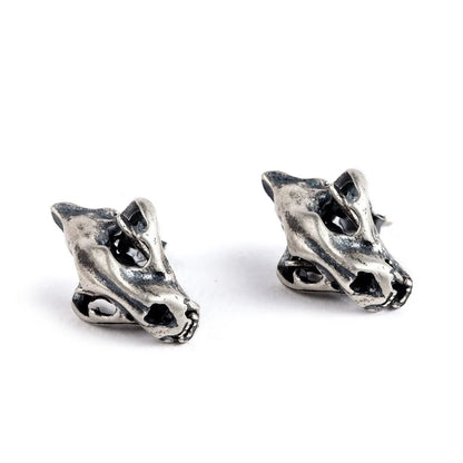 MKENDN 925 Sterling Silver Creative Retro Skull Saber-toothed Tiger Head Stud Earring Punk Gothic Style Ear Pin for Men Women