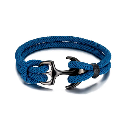 Men Stylish Anchor Bracelets with Double-Strand Rope and Steel Buckle