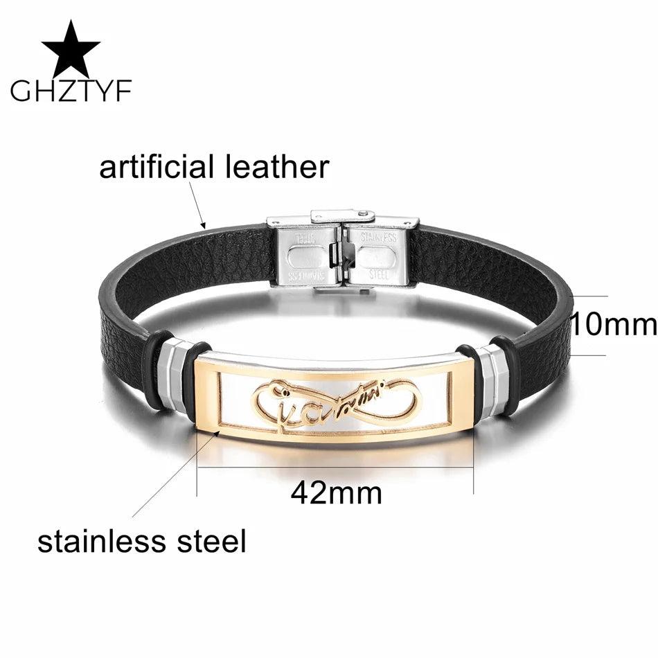 Stainless Steel 8 Infinity Bracelet for Men & Women - Leather Cuff Bangle, Perfect Valentine's Day Gift for Couples