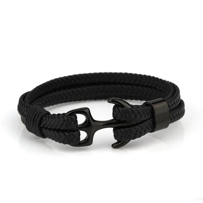 Stainless Steel Charm Anchor Men Leather Bracelet Braided Punk Jewelry